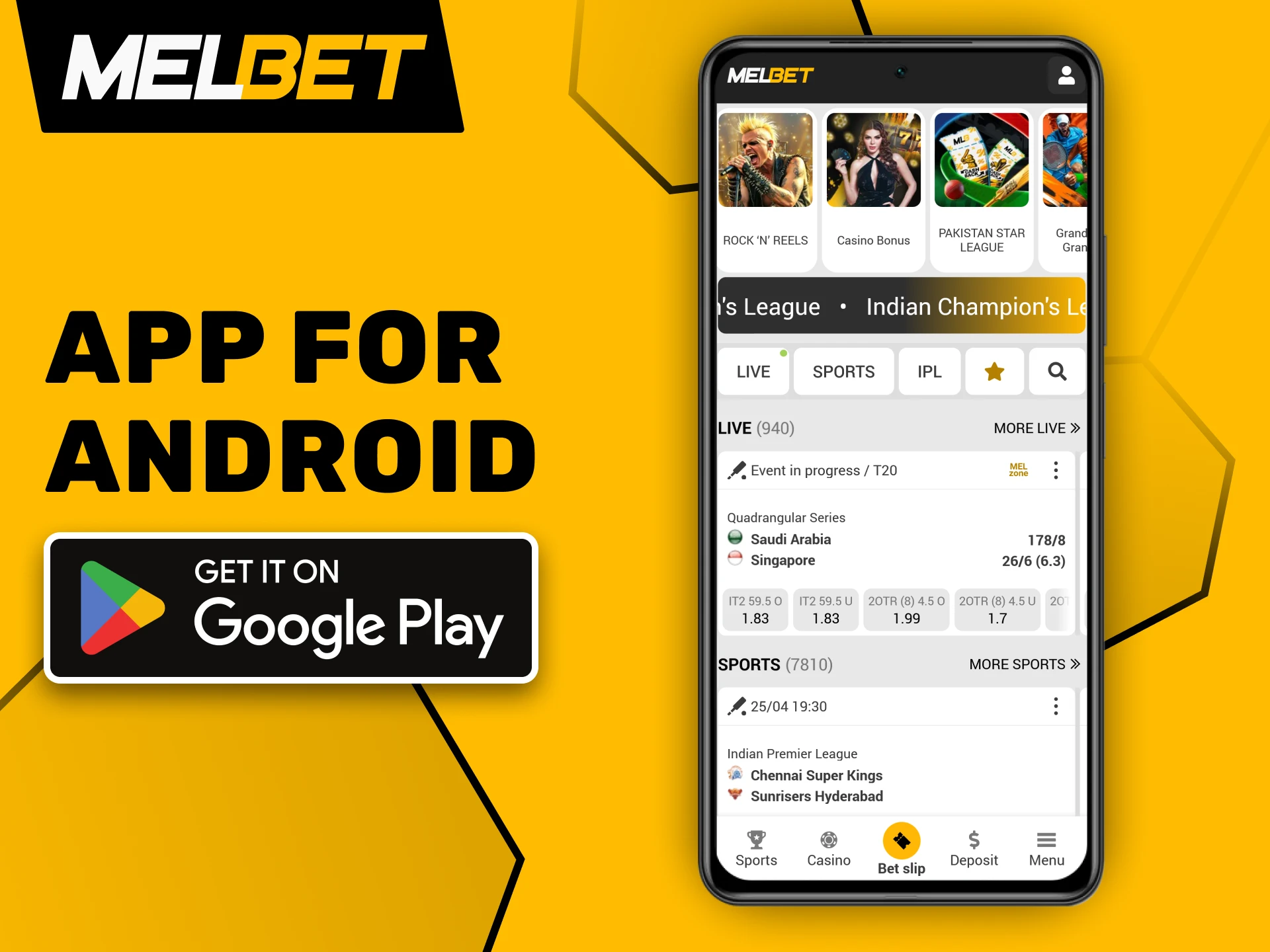 Download the Melbet app for your Android smartphone.