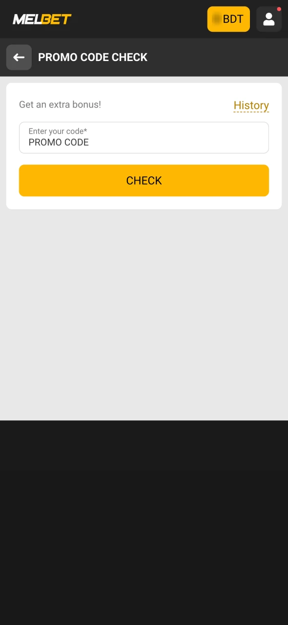 Paste the existing Melbet official promo code.