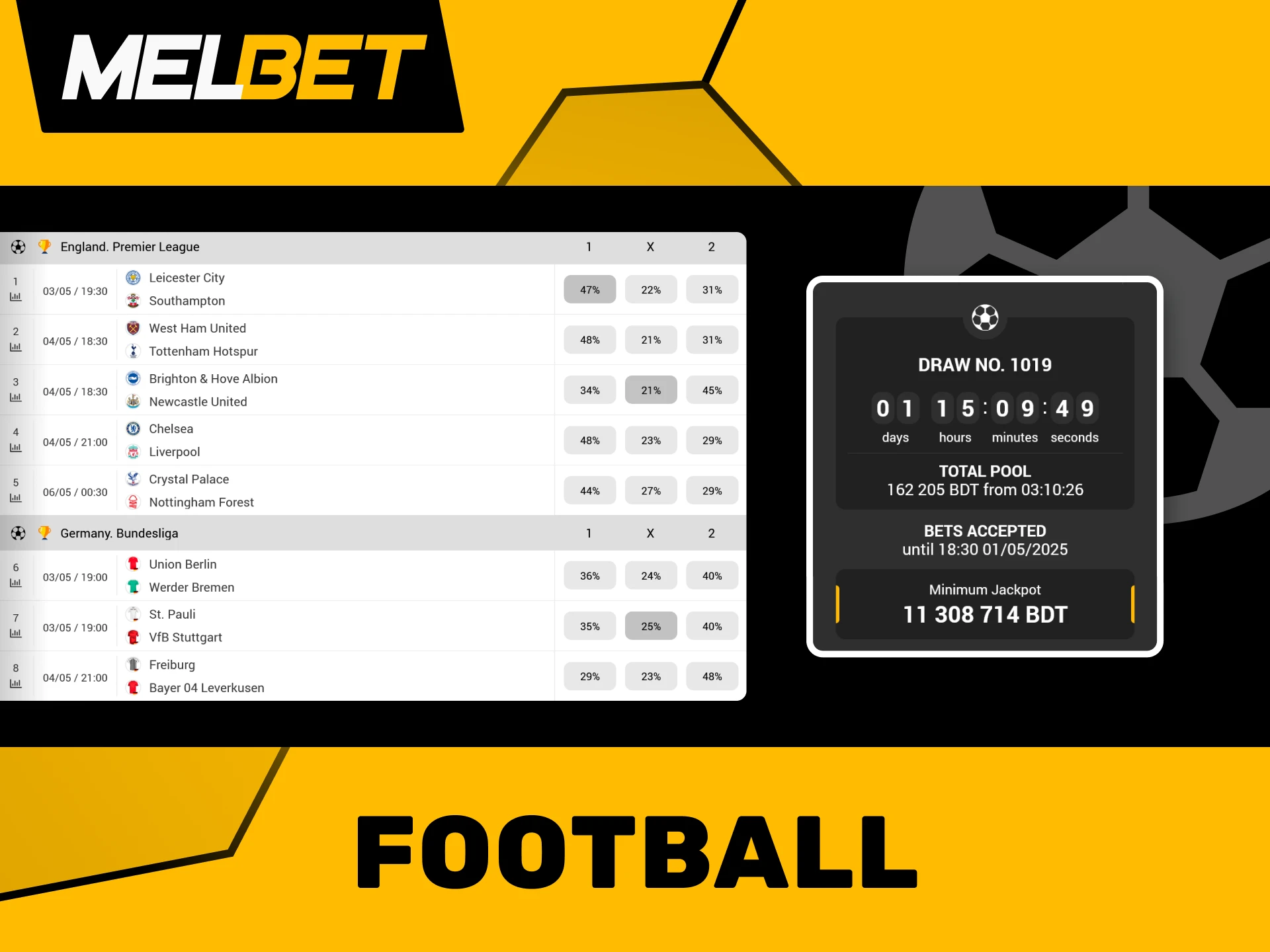 Try your hand at football predictions with Melbet Toto.
