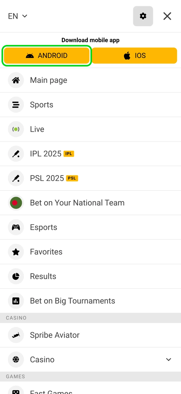 Initiate the Melbet app Bangladesh APK download.