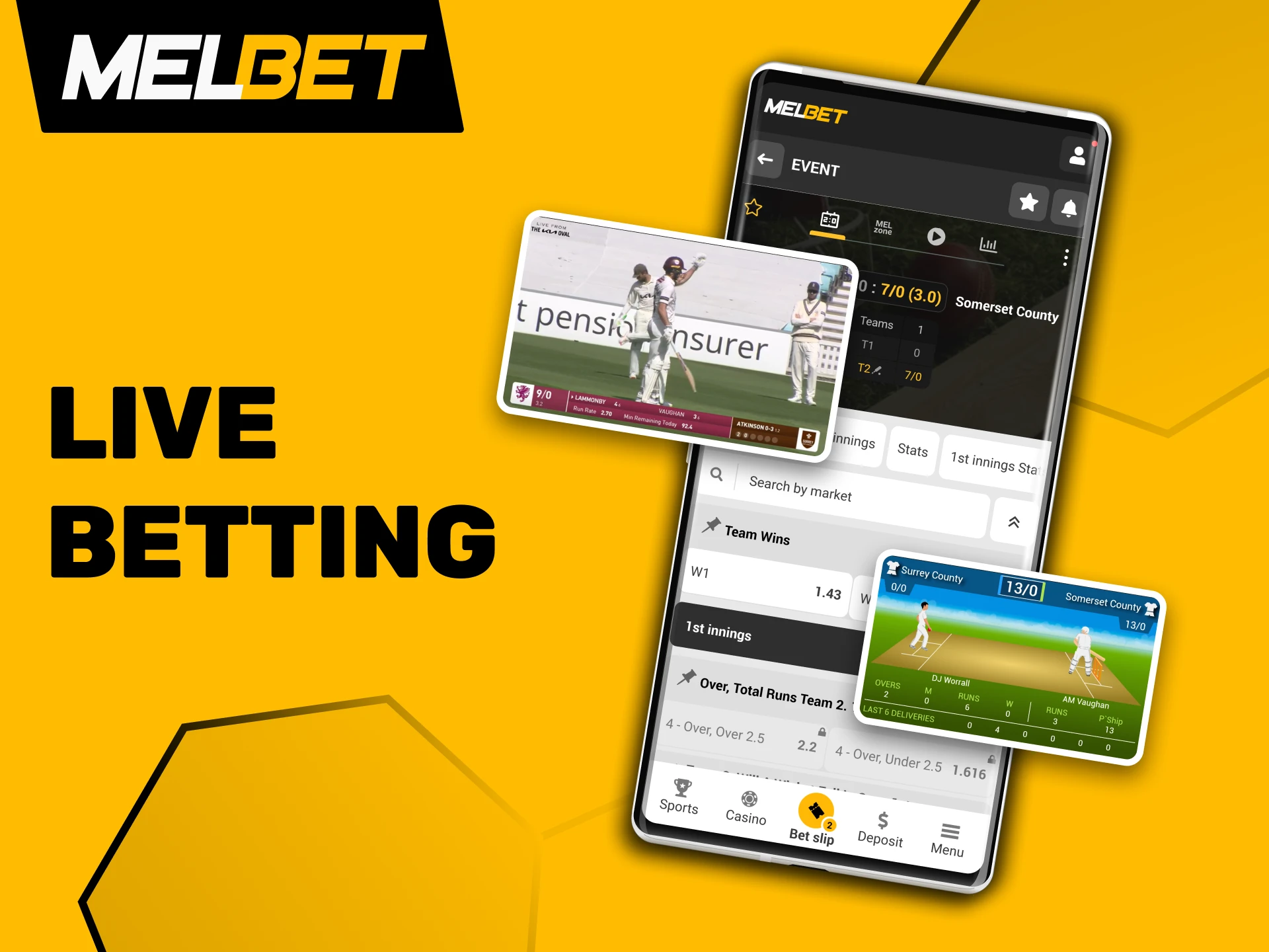 Bet on real-time sports events via the Melbet app.