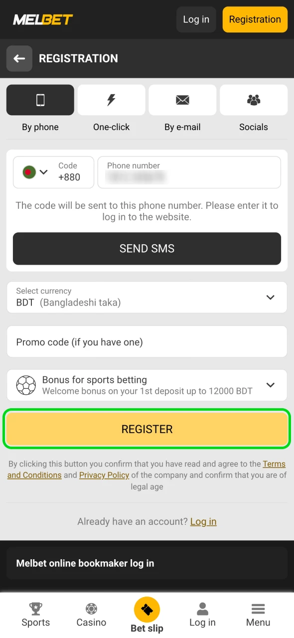 Complete all the forms and create your Melbet account.