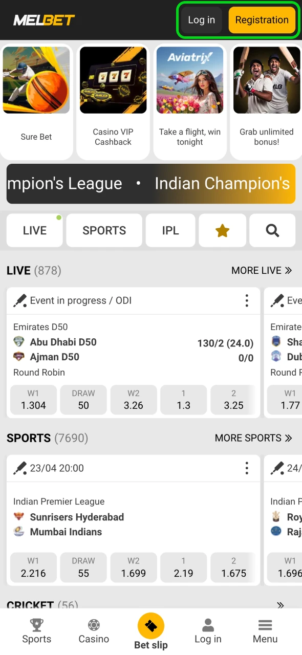 Navigate to the Melbet account login or registration window.