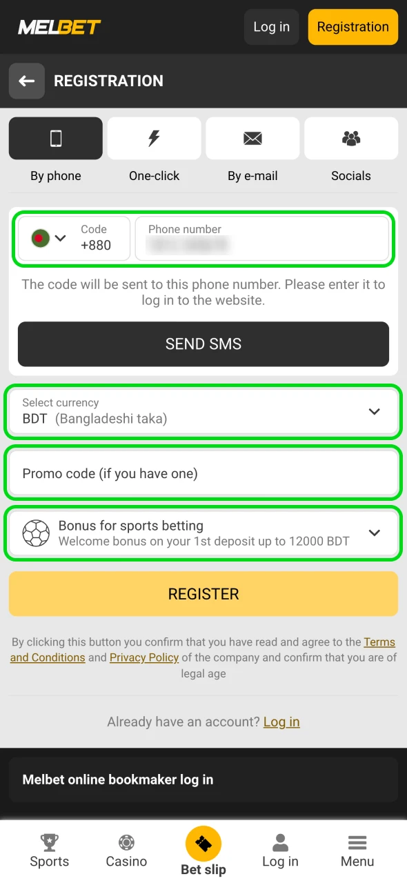 Provide your personal information to register at Melbet.