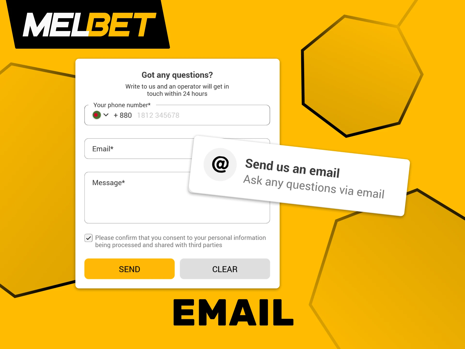 Reach out to the Melbet support team via email.